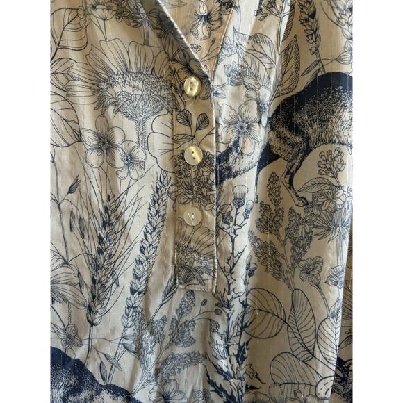 Fox Animal Print Blouse Boho Peasant Shirt Sheer Pinstripe Wildlife Fairy M-L - Picture 12 of 13